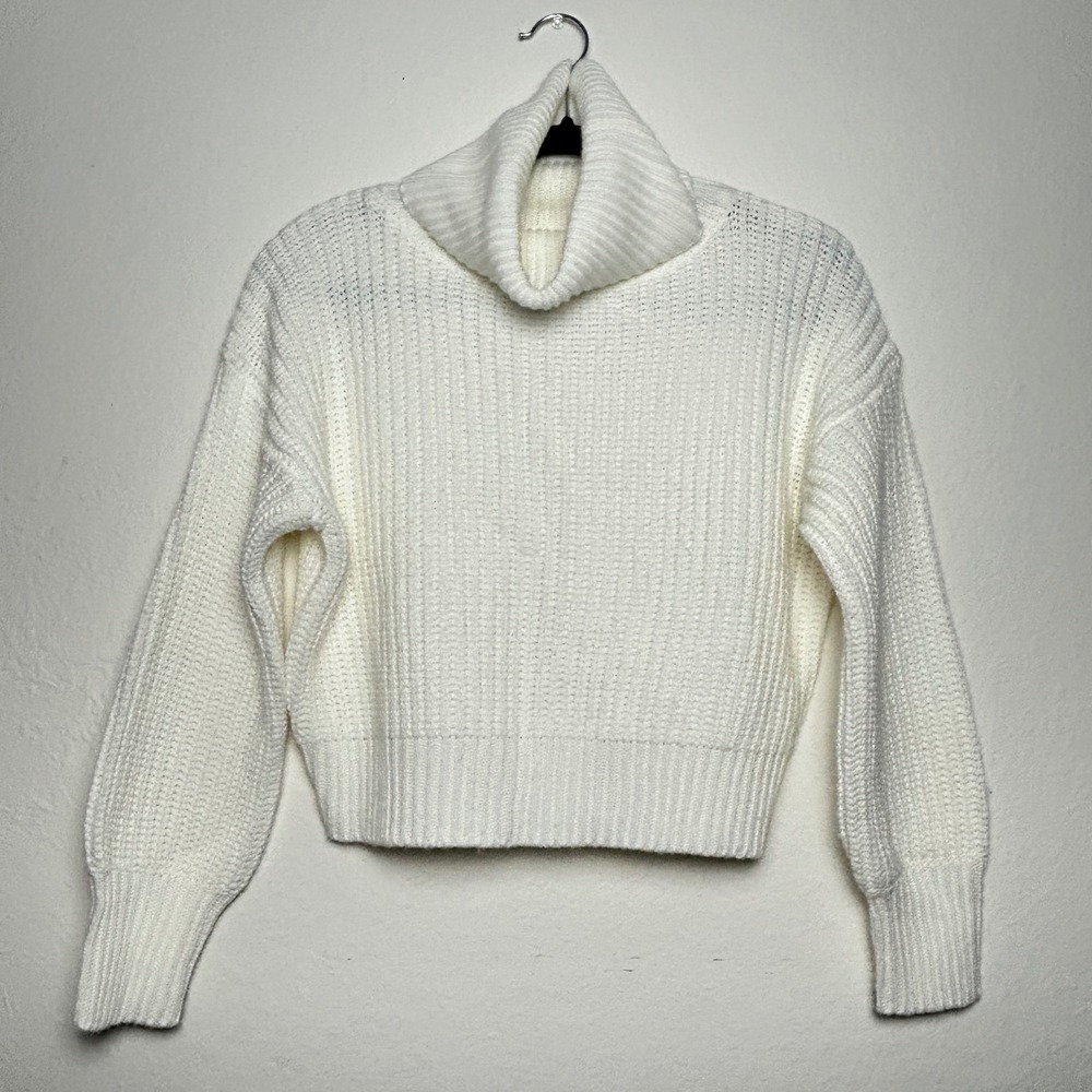 Poof Apparel S Ivory Shaker Knit Crop Turtleneck Sweater Minimalist Capsule